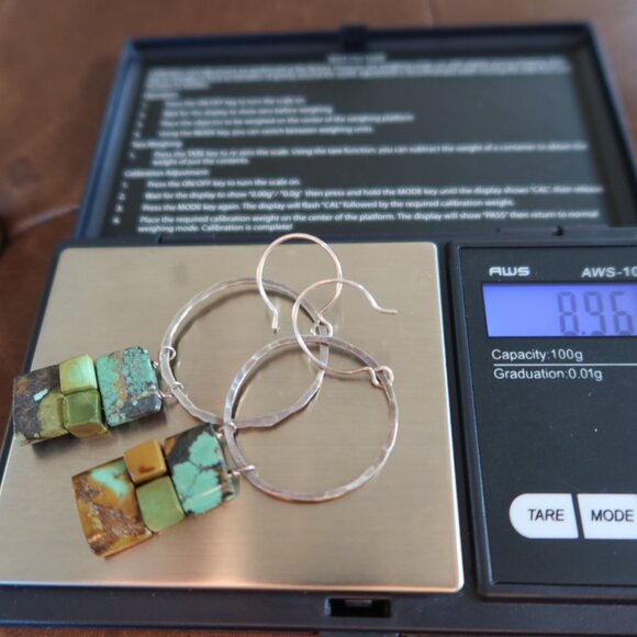 Turquoise and hammered sterling silver earrings by Dana Reed Designs 2.75" drop - Picture 13 of 13